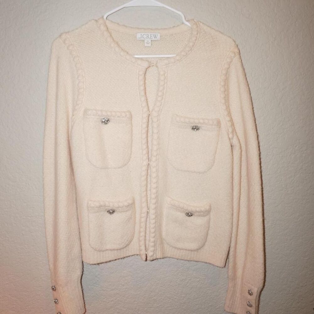 Jcrew Women's Cream and Pink Cardigan - Picture 2 of 6